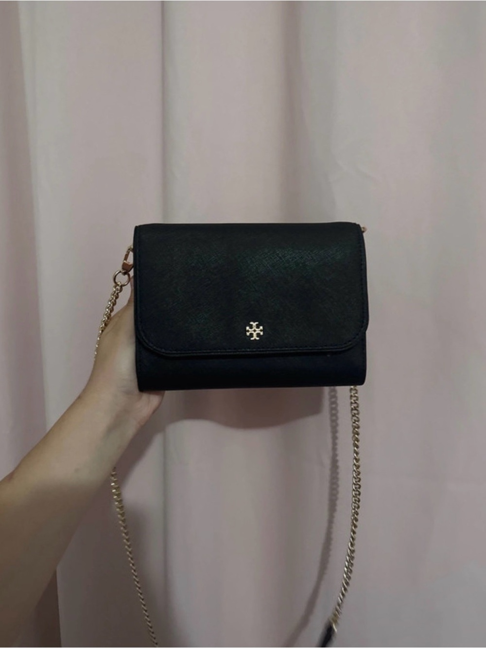 Tory Burch Black Saffiano Leather Chain Crossbody